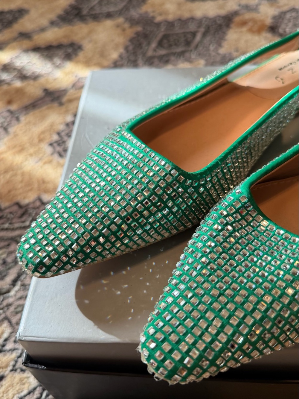Embellished Green Slingback Flats by - Picture 3 of 9